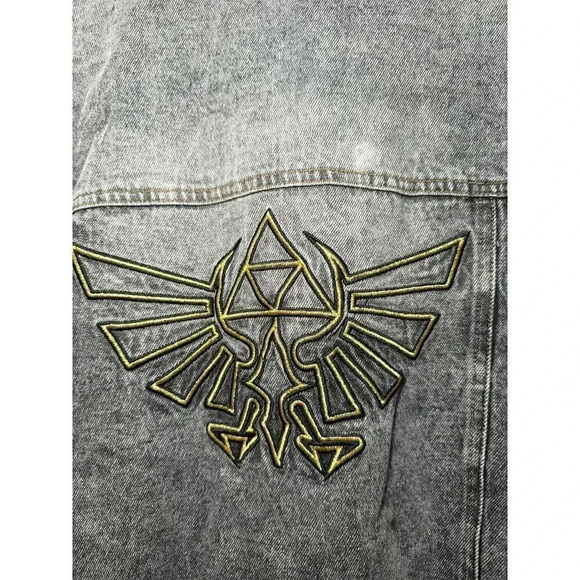 Distressed Denim Jacket with Zelda Triforce Embroidery Gamer Streetwear‎ - Picture 5 of 12